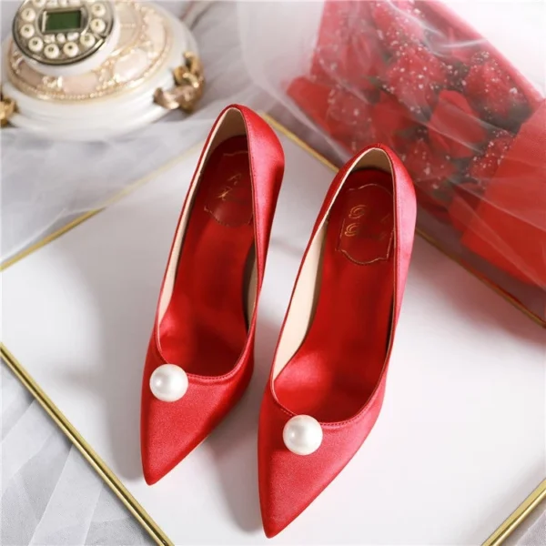 Women White Pearl Bridal Heels
