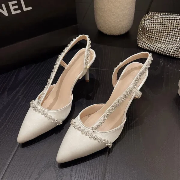 Women Rhinestone Satin Stiletto Heels
