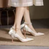 Women Satin Pearl Chain Heels