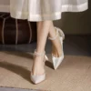 Women Satin Pearl Chain Heels
