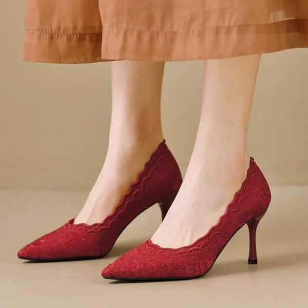 Women French Lace Stiletto Heels