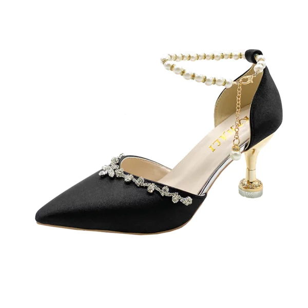 Women Satin Pearl Buckle Heels