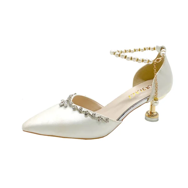 Women Satin Pearl Buckle Heels