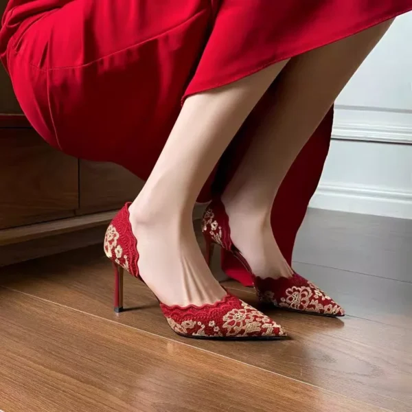 Women Embroidered Stiletto Wedding Heels
