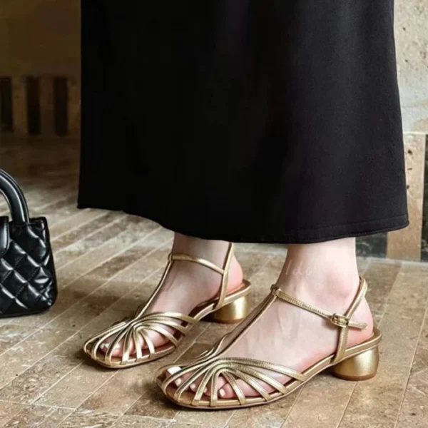 Women Retro Woven Chunky Heels