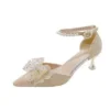Women Bow Pearl Chain Heels