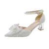 Women Bow Pearl Chain Heels