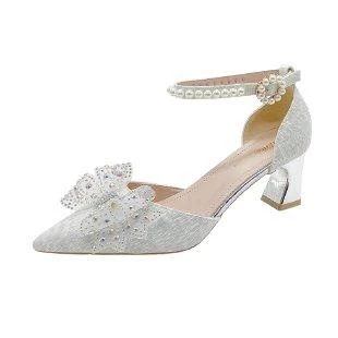 Women Bow Pearl Chain Heels