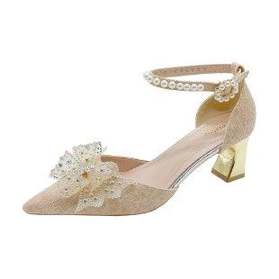 Women Bow Pearl Chain Heels